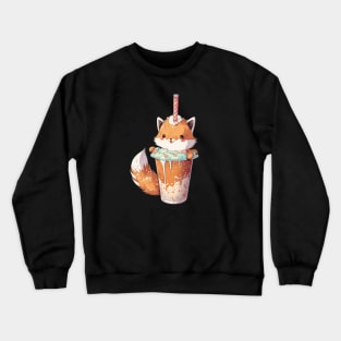 Kawaii Fox Drinks Boba Bubble Tea Anime Crewneck Sweatshirt